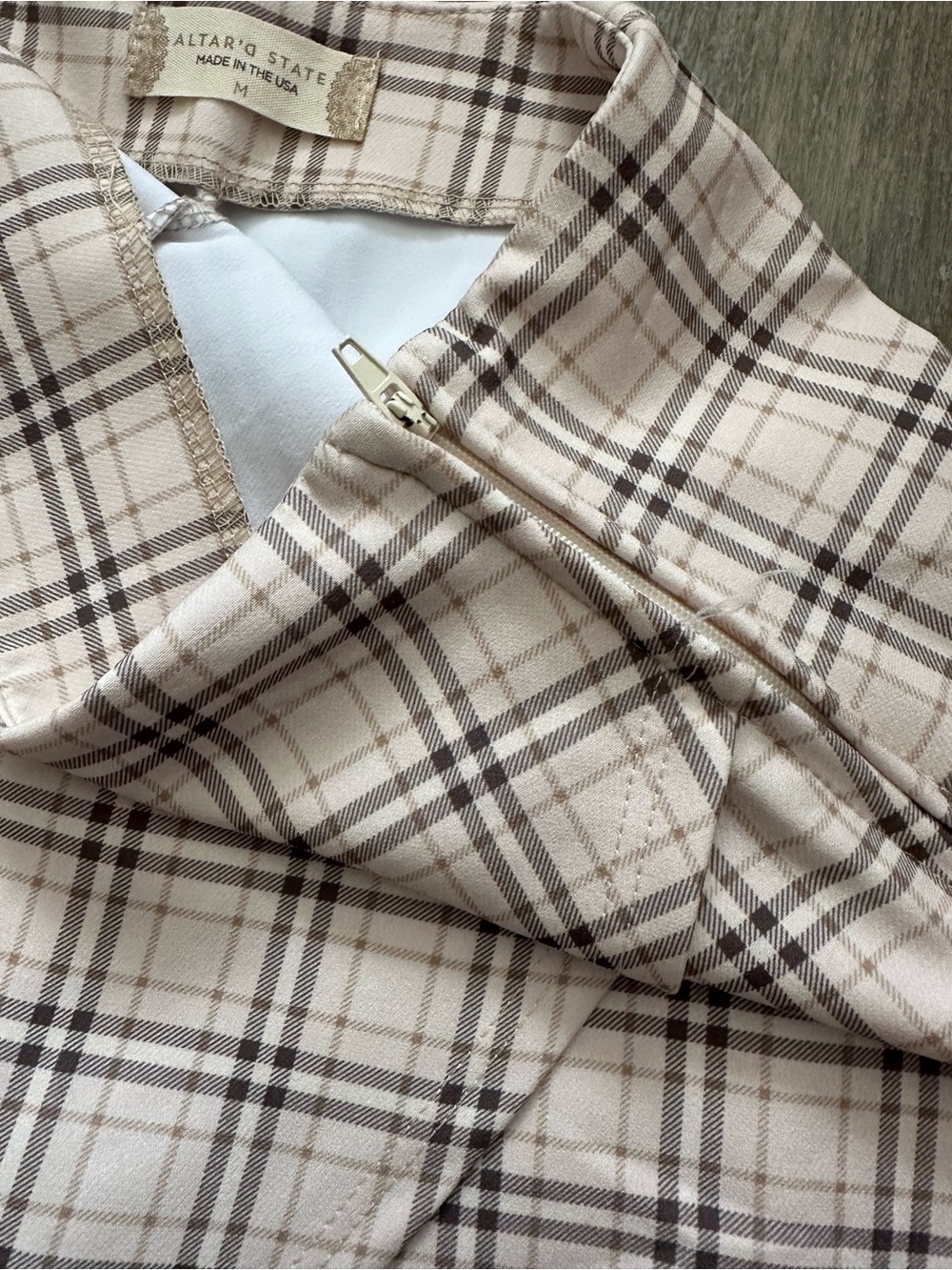 Altar'd State Women’s Cream and Brown Plaid Mini Skort - Picture 3 of 5